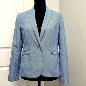 TALBOTS Women’s Blue Print Single Button 100% Cotton Lined Blazer size 2